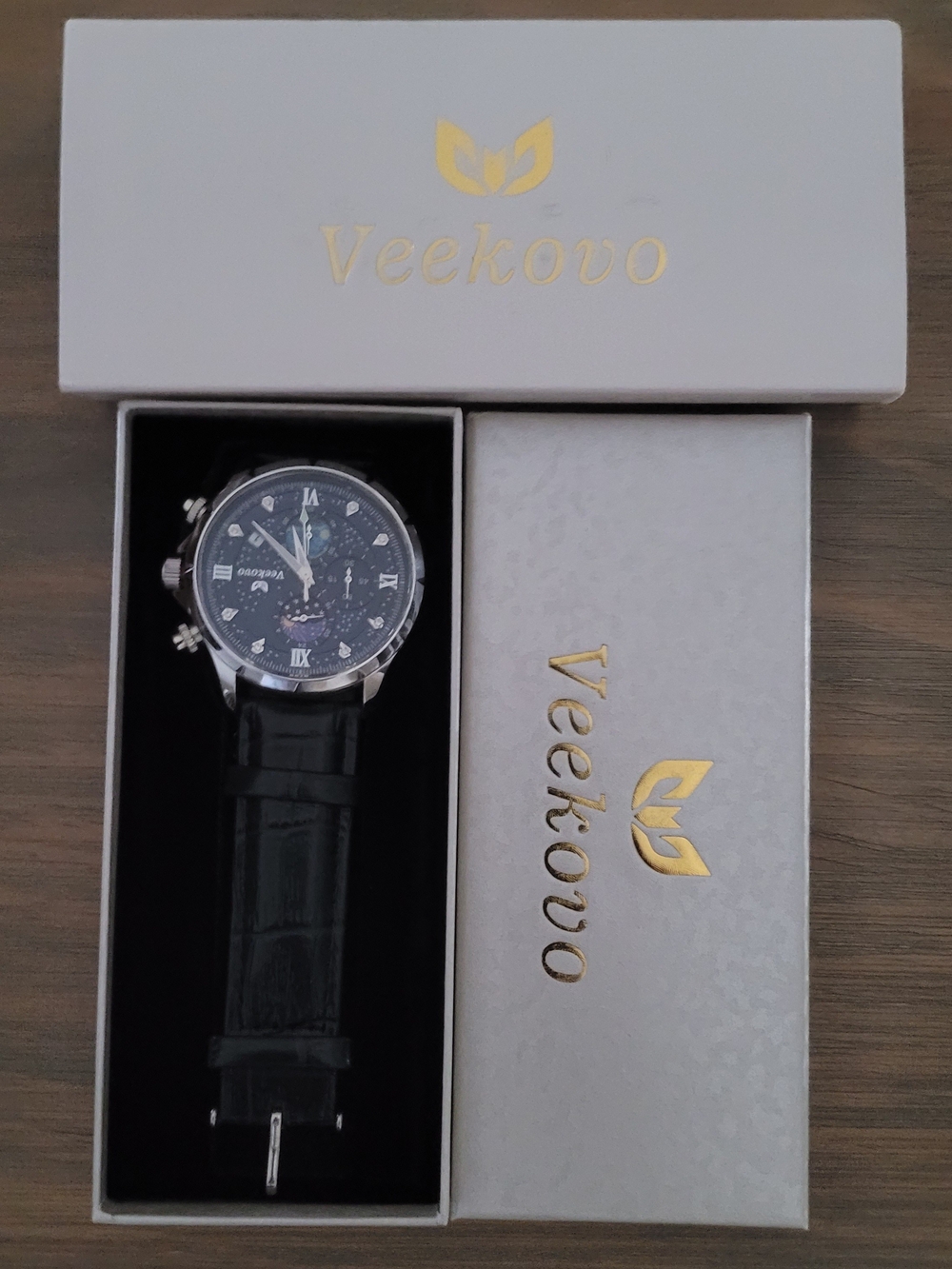 Veekovo Blue Leather Strap Men's Watch